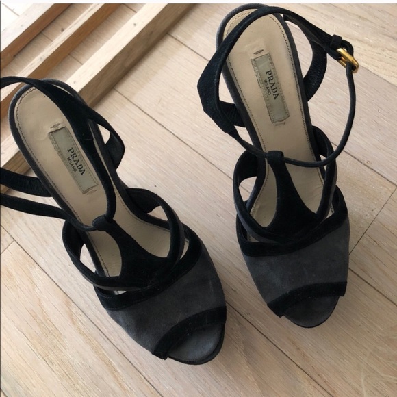 ISO!! PRADA BLACK AND GRAY SUEDE T STRAP PLATFORM - Picture 3 of 3